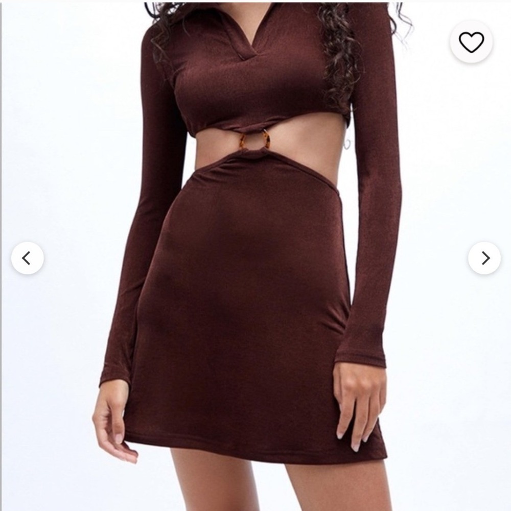 Peppermayo Crowd Control Mini Dress Brown Cutout O-Ring Long Sleeve US 4 NEW